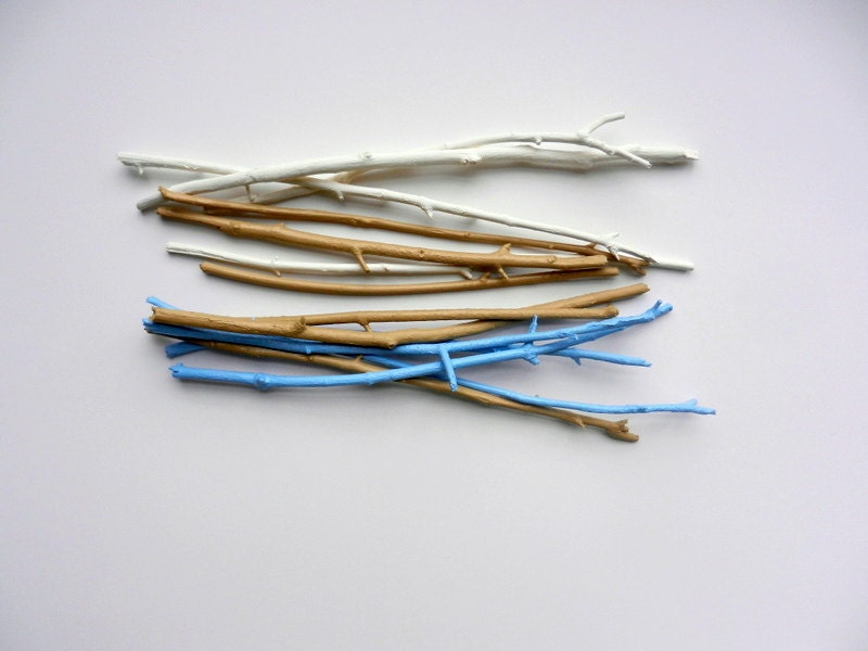 Neutral Decor Branches / made to order / Tan white blue Painted branches for vase / wooden branches