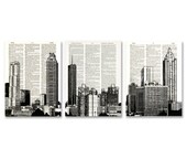 Atlanta Georgia Skyline 3 pack dictionary prints Cityscape awesome upcycled vintage dictionary page book art prints