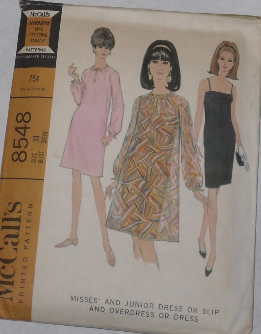 Vintage McCalls Pattern 8548 Misses Slip Dress and Overdress 1966