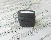 Little Black Leather Music Book Necklace with Treble Clef Charm