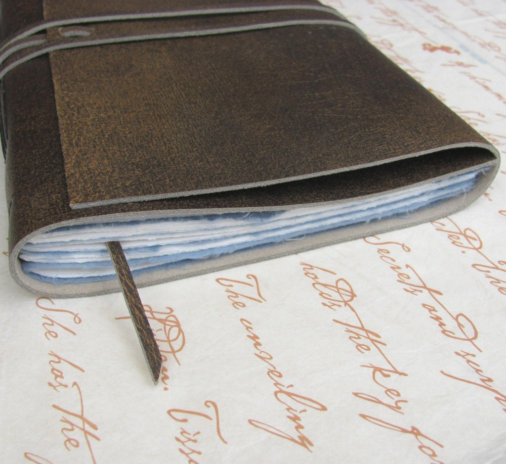 Rough and Rugged Leather Journal with Woven Tie and Bookmark