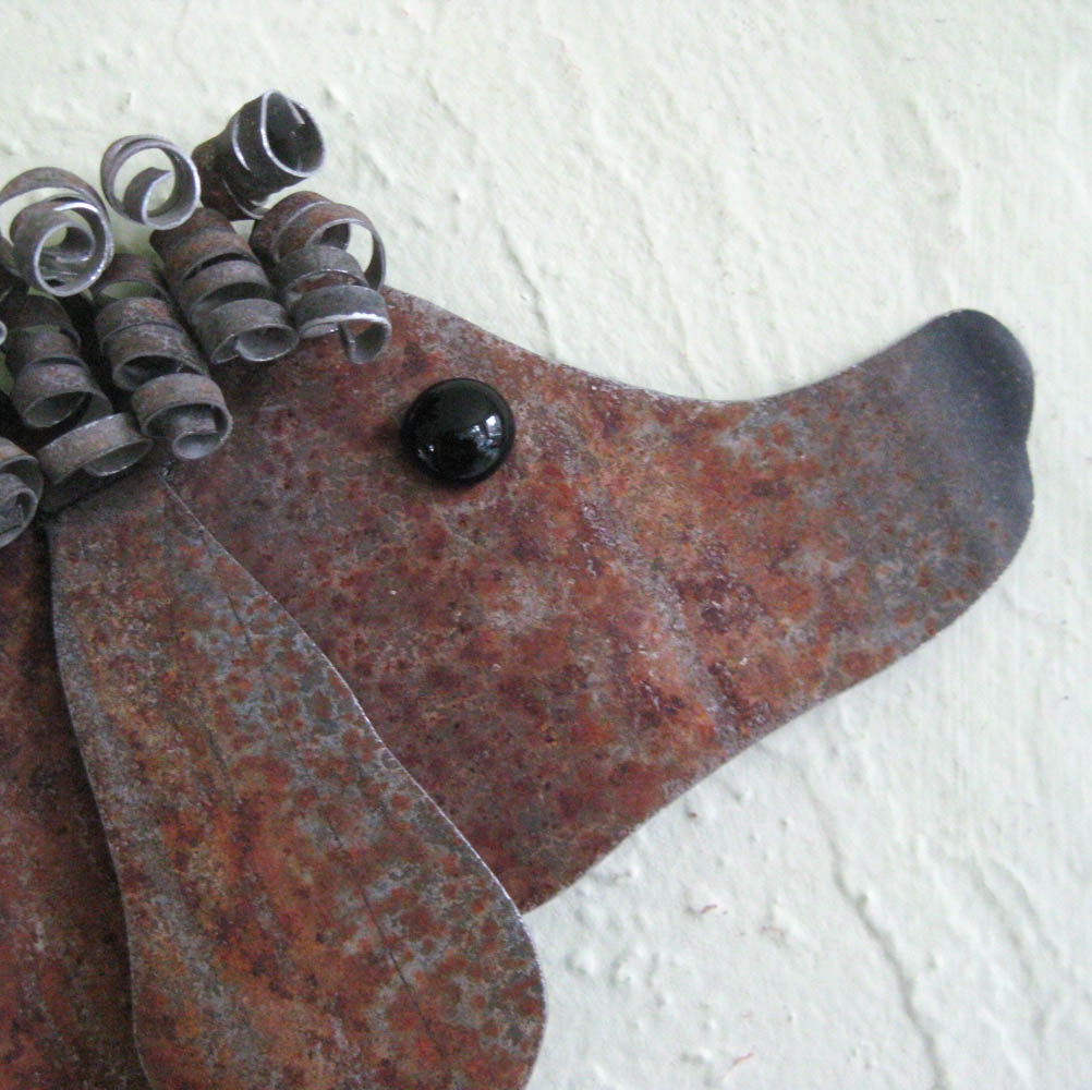 Art wall sculpture Poodle doggy decor upcycled metal wall hanging 10 x 15