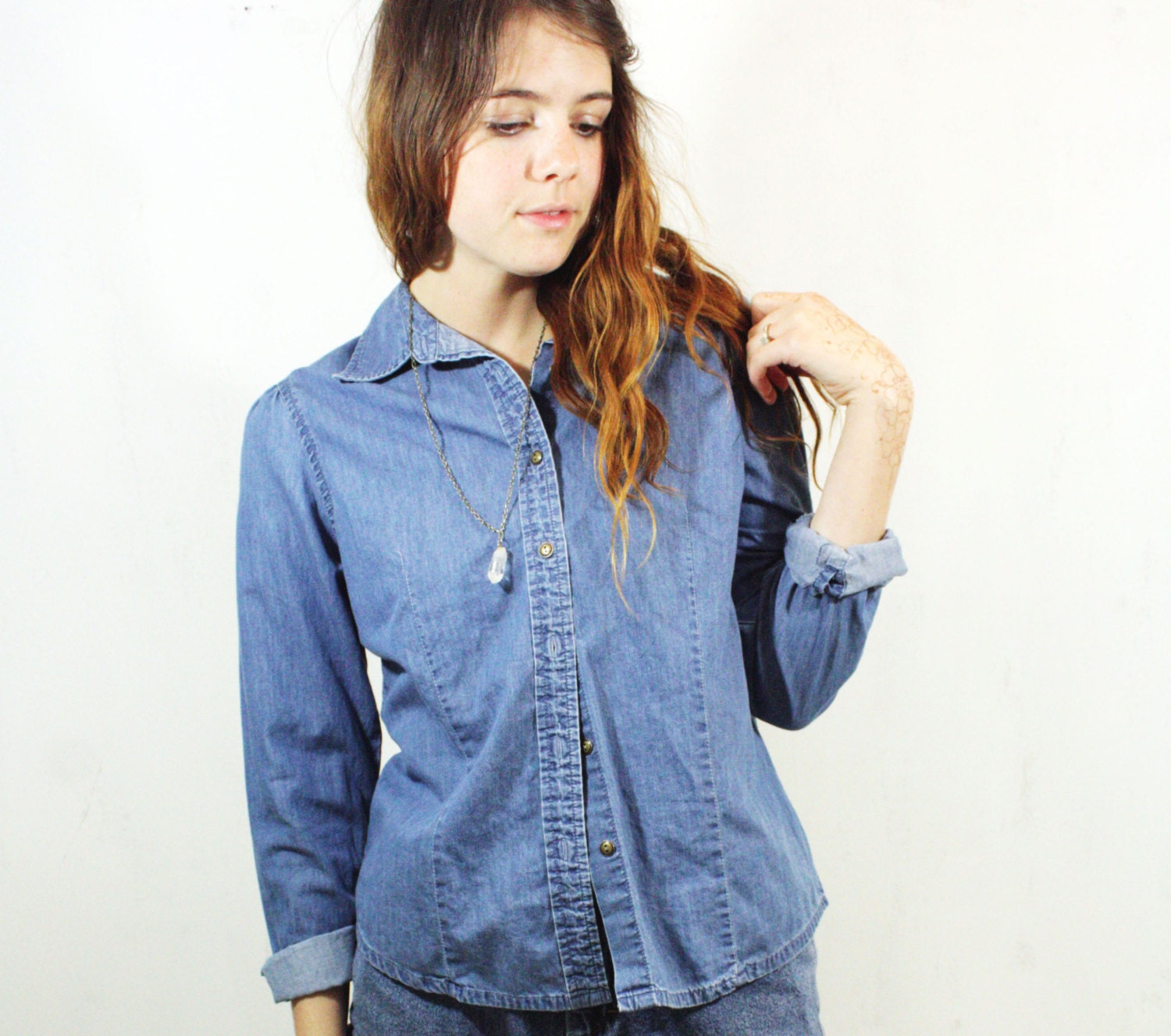 Jean Button Down Shirt S M