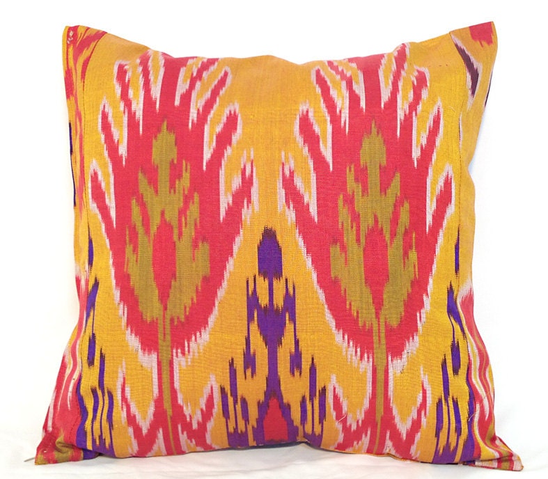 18x18 Silk cotton Uzbek Ikat Pillow case - BOTH SIDE IKAT