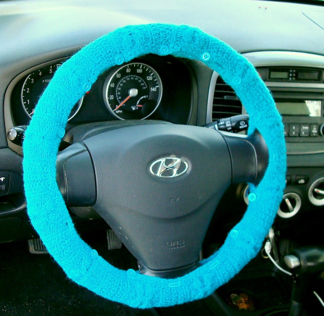 Felted Steering Wheel Cover (Bright Teal) with safety rubber backing