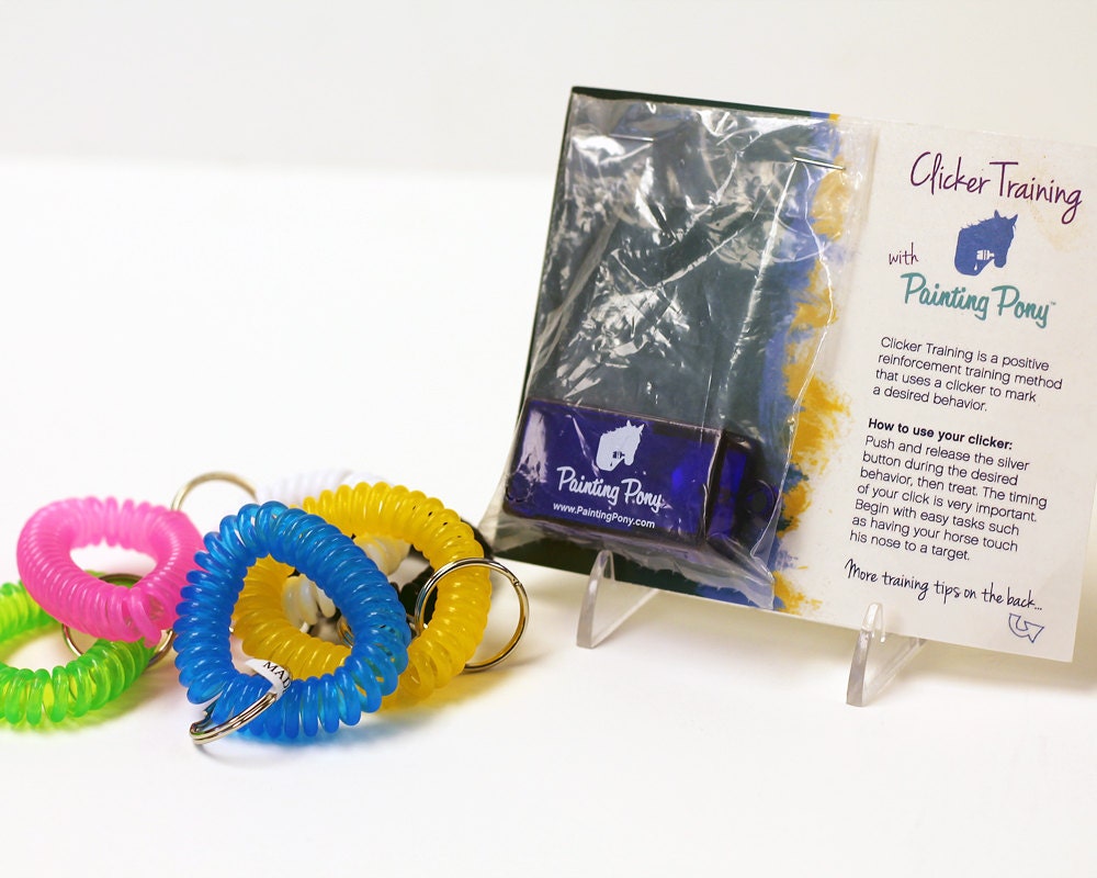 Clicker Training Set for Horses with Wrist Coil. Free Training Tips Included - Colorful