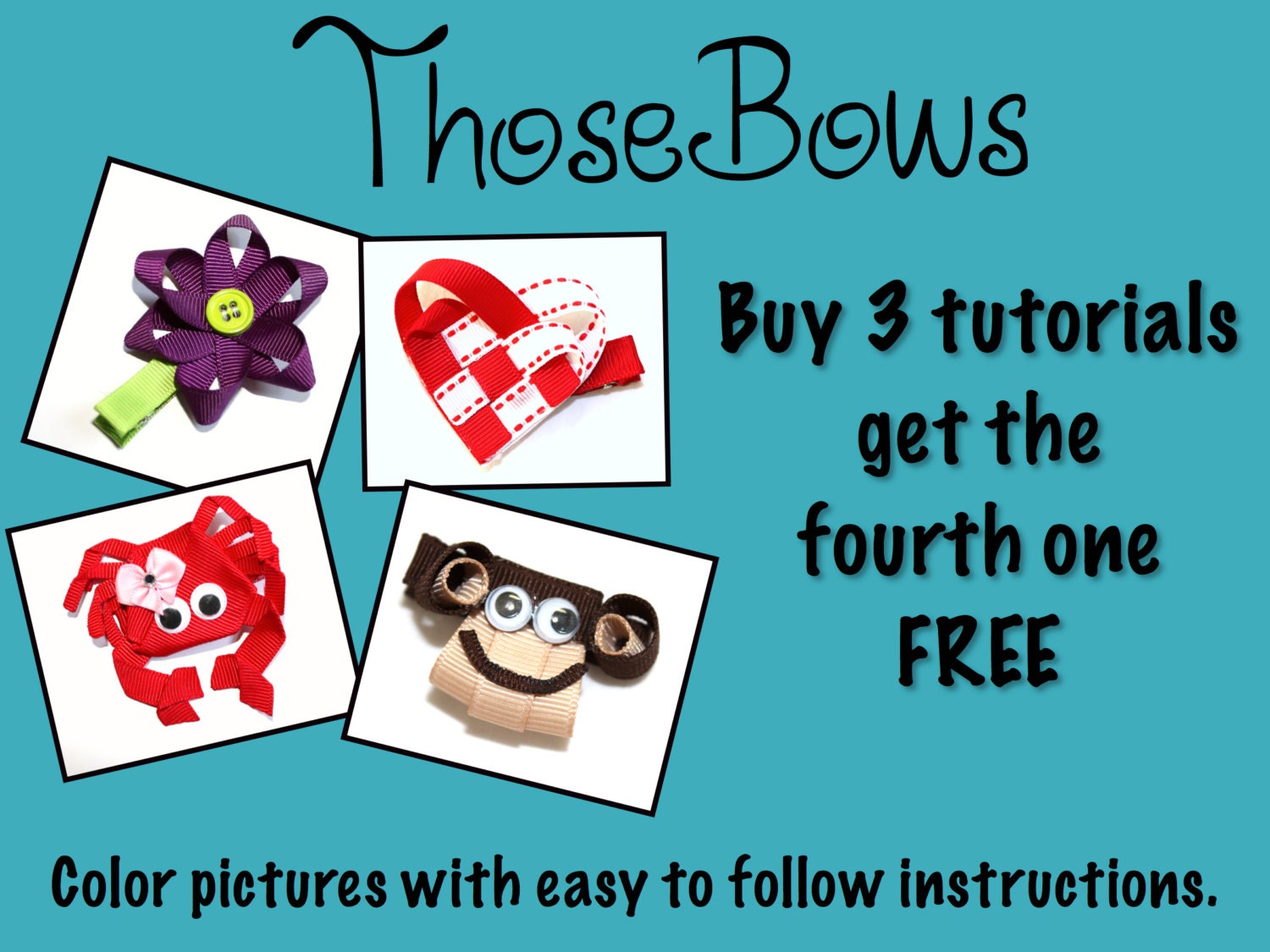 Buy 3 Hair Bow PDF Tutorial E-Books get the fourth FREE