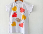 Women Tshirt, Hearts with Safety Pins , Original  whimsy illustration, handpainted tee /  M - L