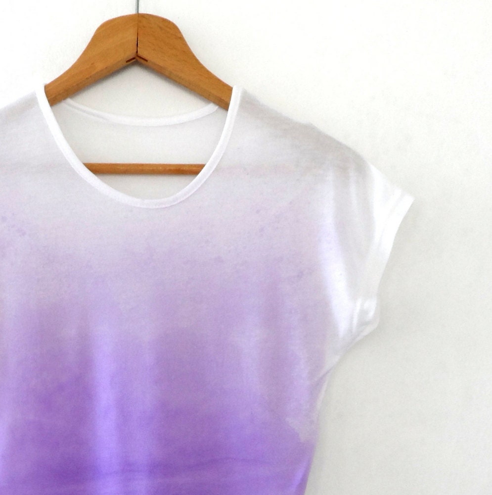Ombre Purple Womens Tshirt , Hand Dyed  Short  Sleeve Top, Loose Fit  Summer Tee  Size  M/L