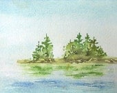 Little Island Series Westcoast Landscape Watercolor 3 3/4 x 5 inches - Original Art Online For Sale