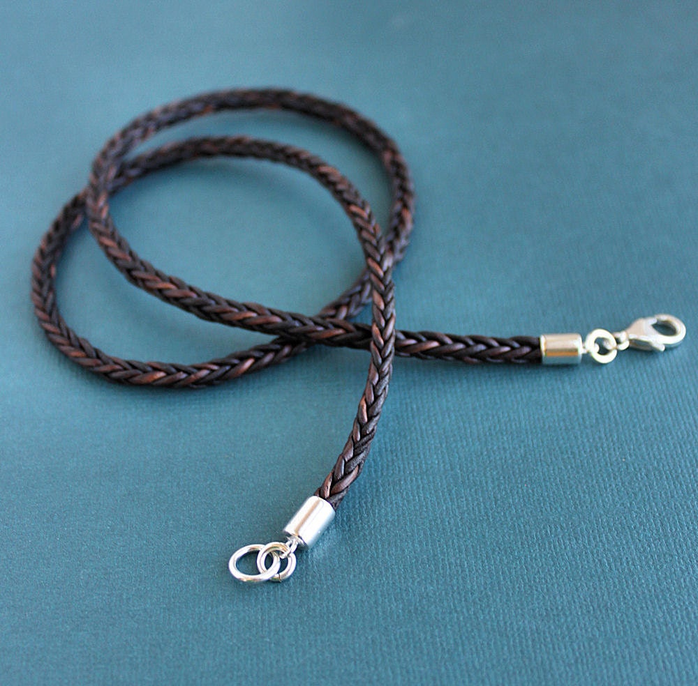 Square Braid Leather Necklace Sterling Silver Clasp