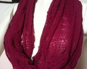 Raspberry shredded upcycle deconstructed infinity scarf 