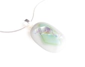 Ivory & Green Pendant Necklace - Dichroic Jewelry Fused Glass Jewelry Men Women