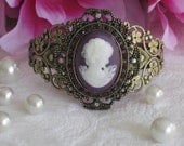 Cameo Bracelet, Lady Cameo, Purple Bracelet, Cameo Jewelry, Purple Cameo, Cuff Bracelet, Cameo, Victorian, Rinestones