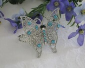 Butterfly Bracelet, Large Butterfly, Silver Cuff Bracelet, Blue Rinestone Butterfly, Blue Bracelet, Silver Bracelet, Butterfly