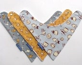 Baby Banadana Bibs - Set of 3 for Boys in Grey and Mustard - Reversible with Minky and Snap