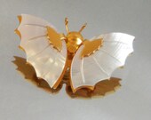Vintage Butterfly Brooch. Carved Mother of Pearl. Gold Plated.