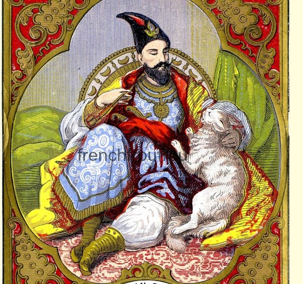 antique french victorian sewing label king and persian cat Digital