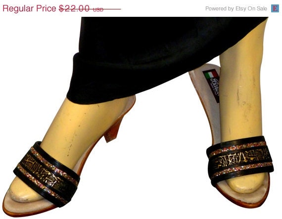 Vintage Heels Italian Glitter sparkle slip on heels 1970s 1980s size 8 to 9