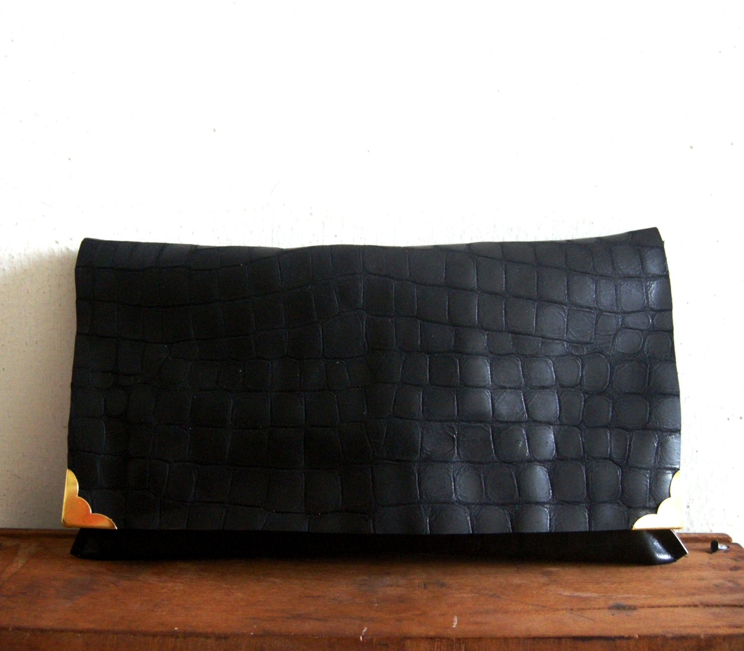 Black leather clutch