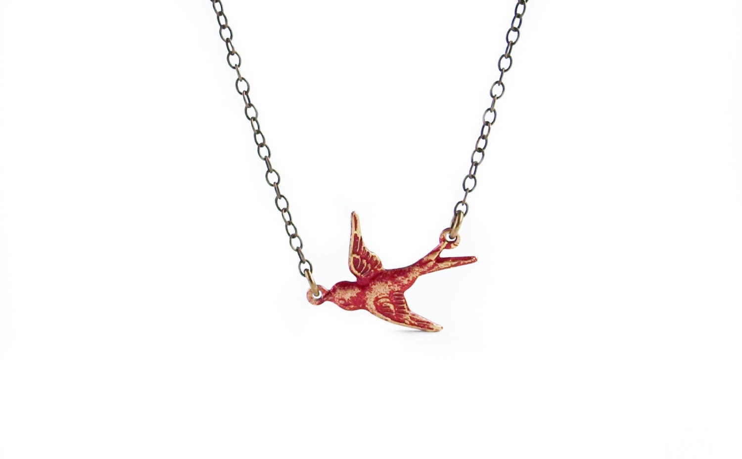 Rustic Red Brass Swallow Necklace - Dainty Bird Necklace for Everyday Wear - etco