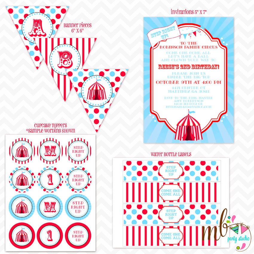 Non-Personalized Printable "Big Top" Circus Party Kit with Banner- Instant Download