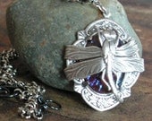 Dragonfly wrapped Dragon's Breath Necklace Art Nouveau/Victorian Free Shipping US
