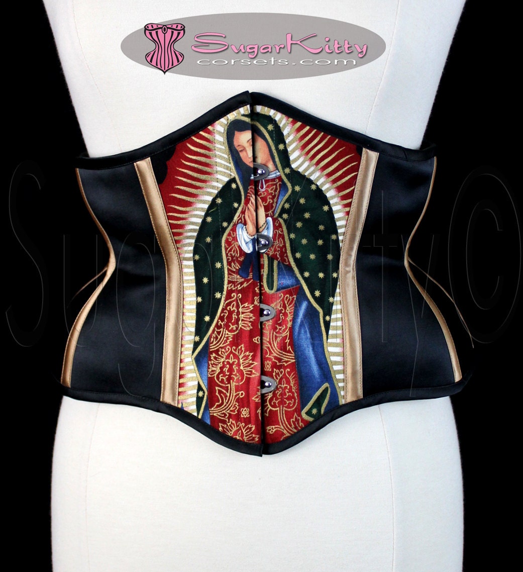 Black Virgin de Guadelupe Underbust Corset Cincher - SugarKitty Corsets