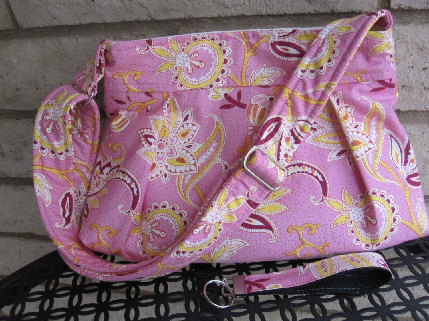 French Garden Hobo Pleated Bag including Matching Key Fob