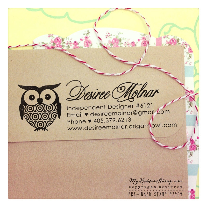 Owl Self Inking Stamp / Pre-inked. Origami Owl Stamp / Return Address Stamp / Calligraphy Script / Business Stamp / Handmade by (P2404)
