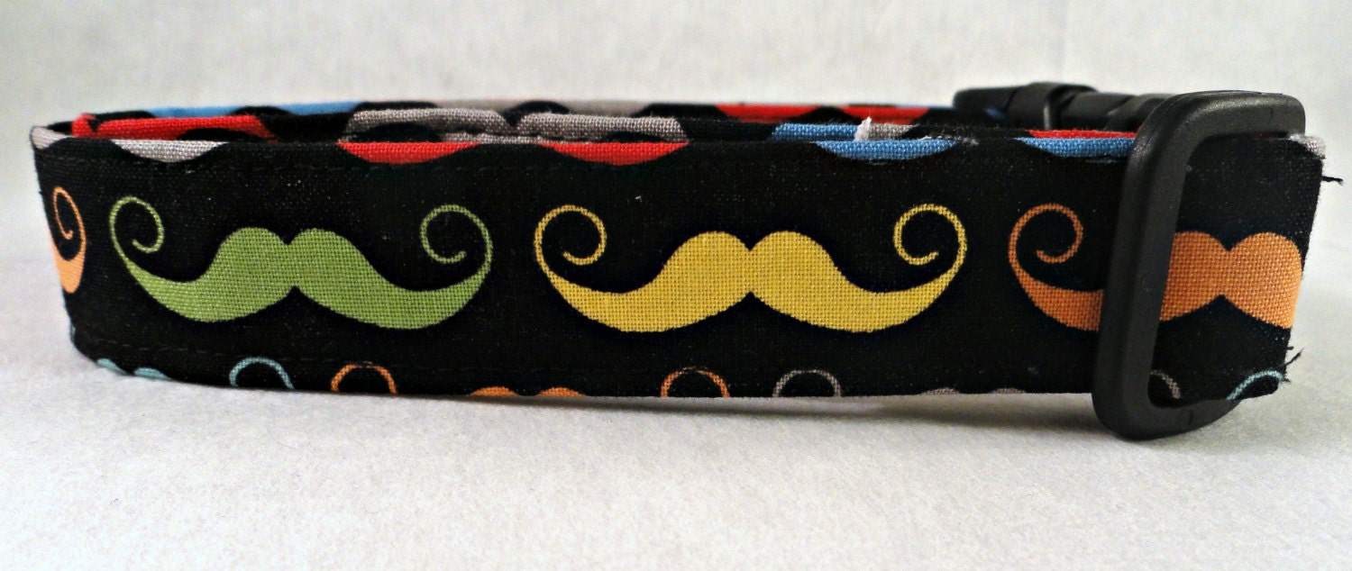Super Awesome Multi Colored Mustaches on Black Dog Collar