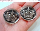 ON SALE Vintage Crown Earrings, Signed Designer Coro Clip on Earrings Antique Silver Finish Vintage Jewellery Jewelry