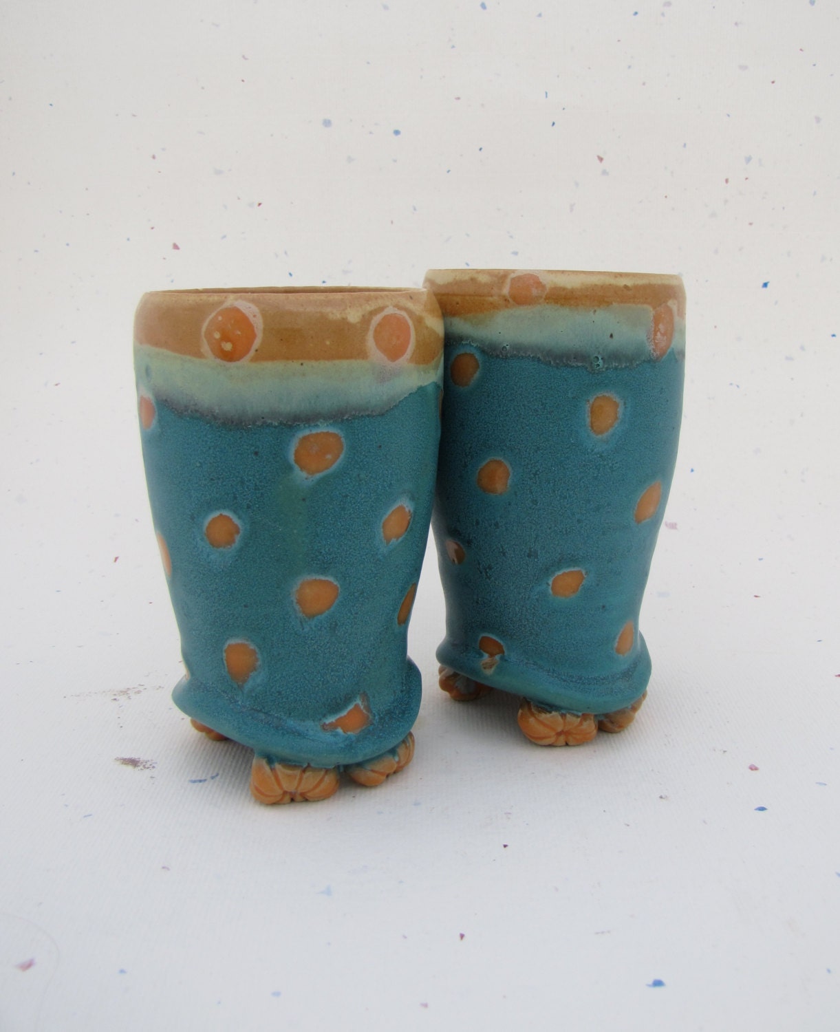 Polka Dot Pilsner Stoneware Muddy Paws Pottery Orange Turquoise