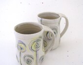 Large Mug Flowers White and Pastel Stoneware