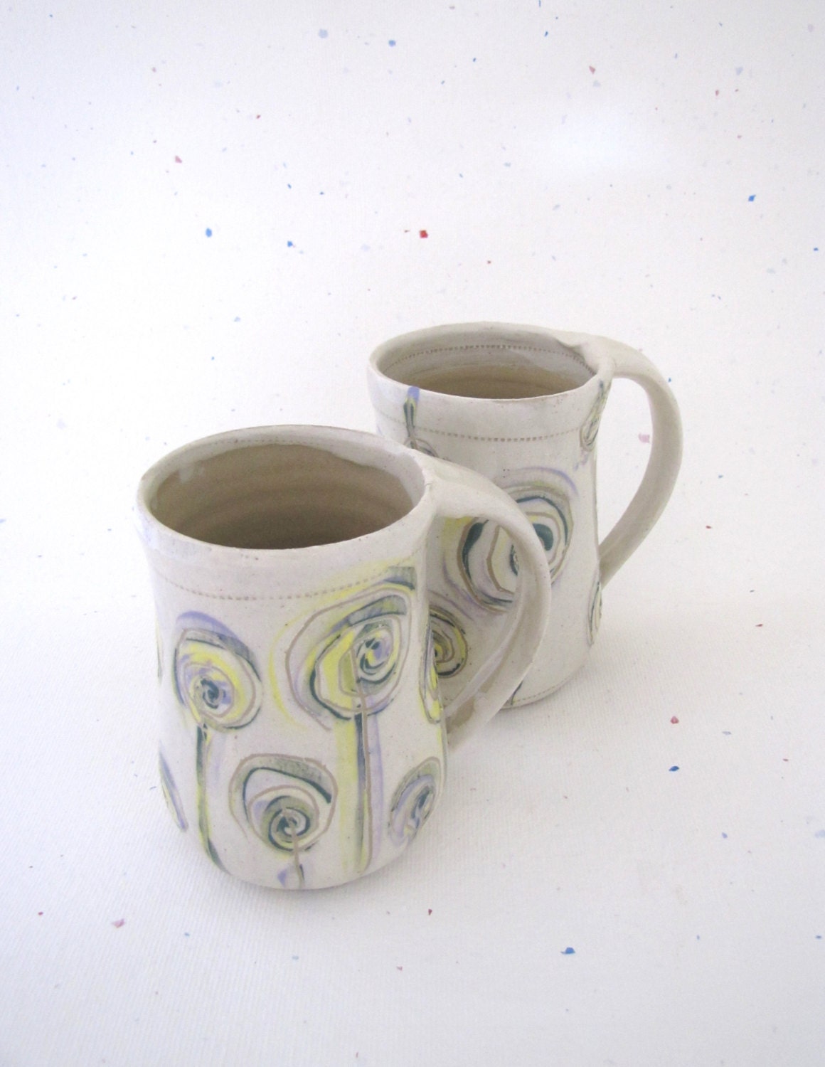 Large Mug Flowers White and Pastel Stoneware