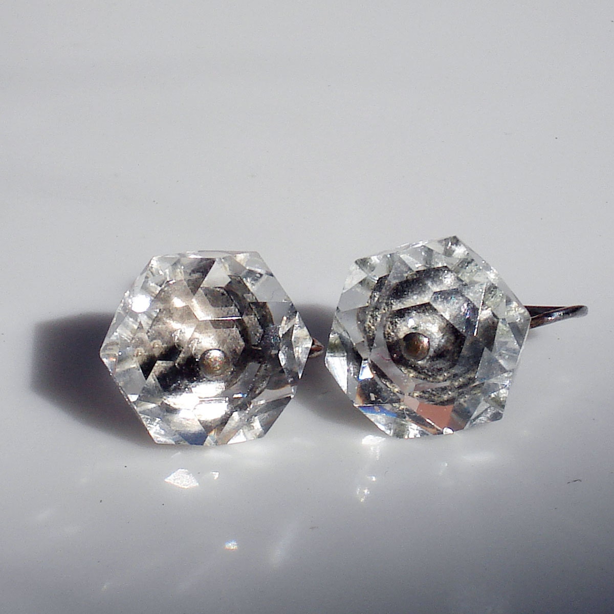 Art Deco Cut Crystal & Sterling Silver Earrings
