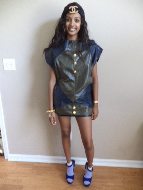 CLOSING SALE  reconstructed leather distressed  mini dress size xs and sm