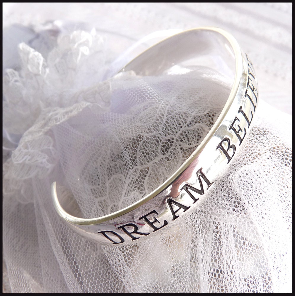 Sterling Silver Cuff Bracelet  - Dream - Believe - Achieve   DC 8533