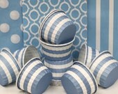 Sailor Striped Candy / Nut Cups, Pastel Blue,  Set of ( 20 )  Cupcake Baking Cups, Ice Cream Cup, Baby Blue, BIrthday