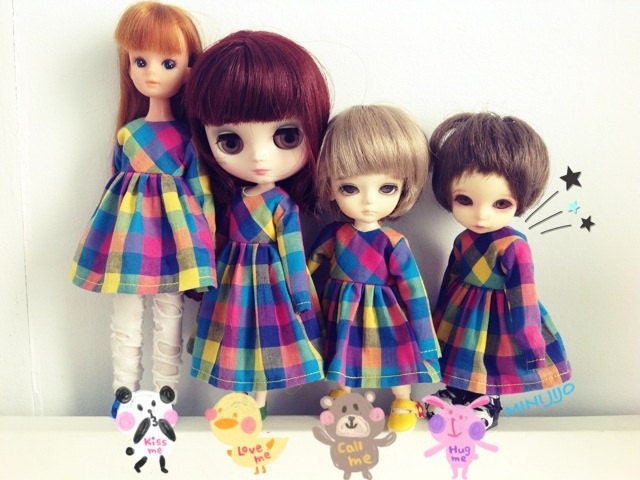 Middie blythe Lati Yellow Puki Fee BJD Hand wash plaid oversize plaid dresses