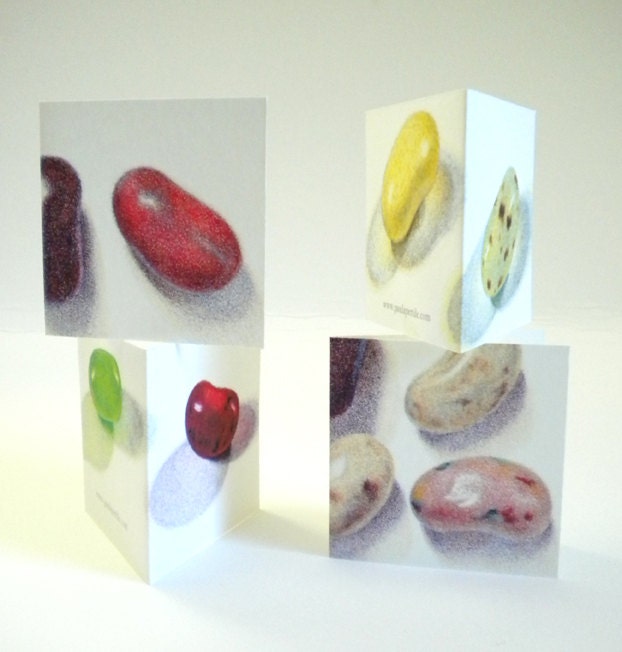 Little Square Cards - Assorted Jelly Beans - 2 x 2 Blank Cards - Colored Pencil Jelly Bean Drawings - Small Candy Art