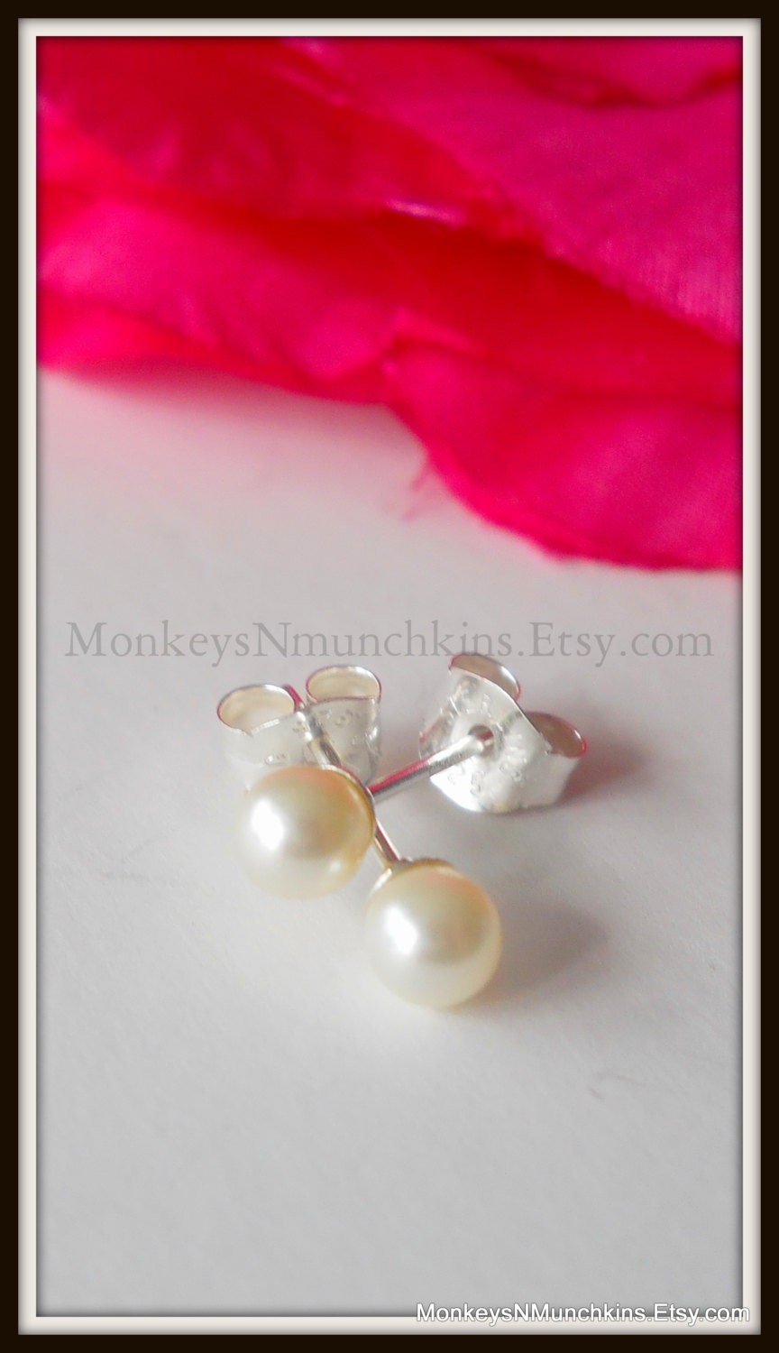 Child Baby First Swarovski Cream Ivory Pearl Earrings Sterling Silver E040