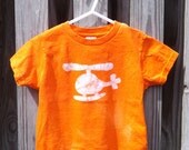 Kids T-Shirt: Orange with Batik Helicopter, Short Sleeves (4T) READY TO SHIP