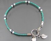 beaded leaf bracelet - botanical bracelet - beaded bracelet - sterling silver leaf bracelet - charm bracelet - seed bead bracelet