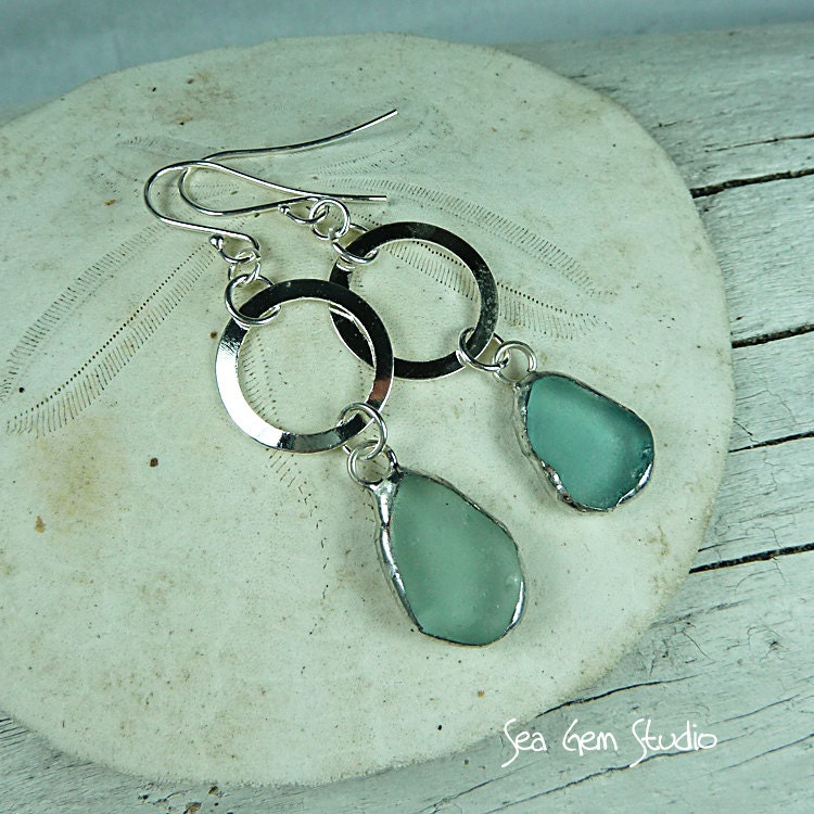 Aqua blue, sea glass earrings, beach wedding, sea glass jewelry, eco friendly