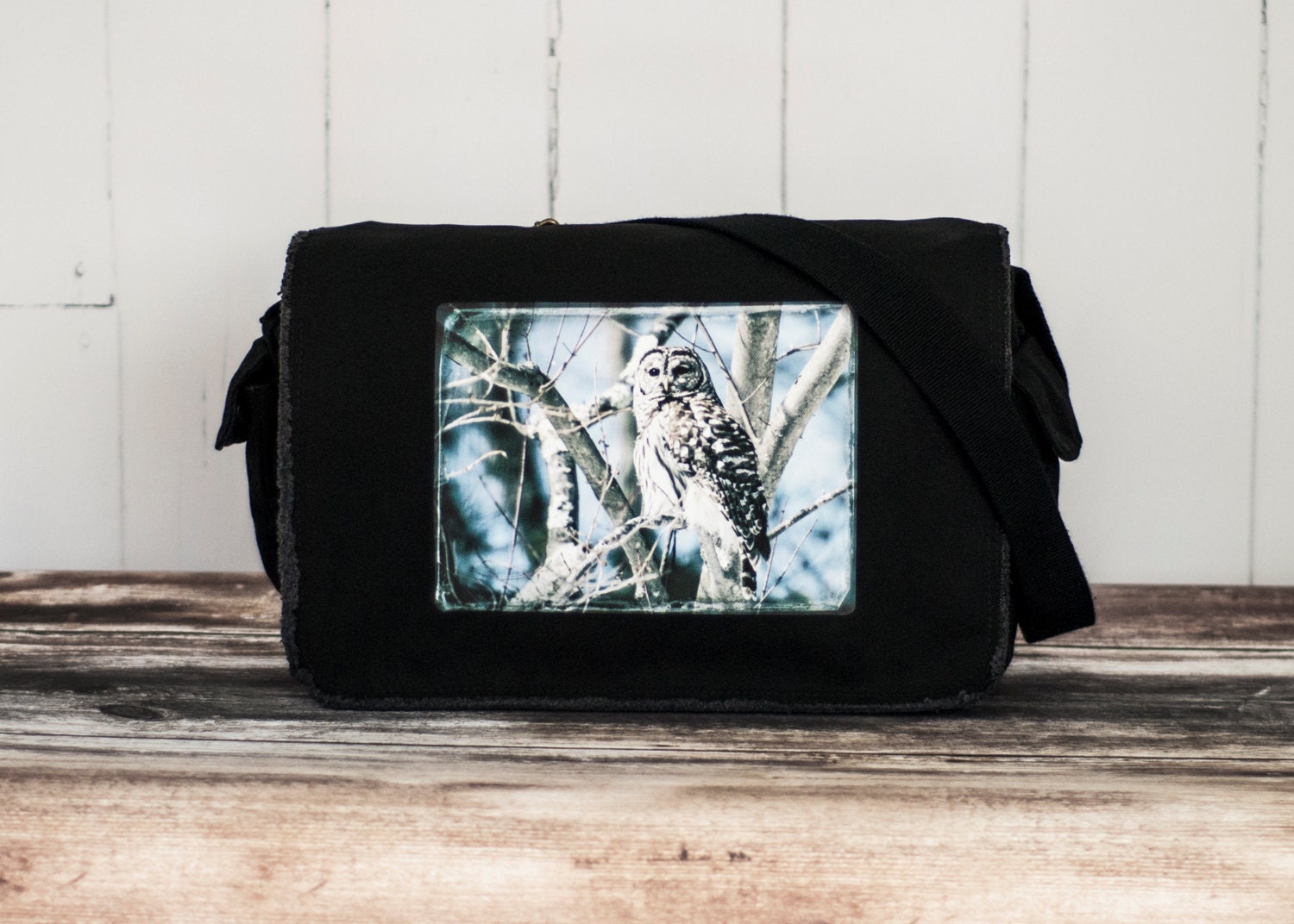 Messenger Bag - Shakespeare - The Bard Owl of Boston - School Bag - Black - Canvas Bag