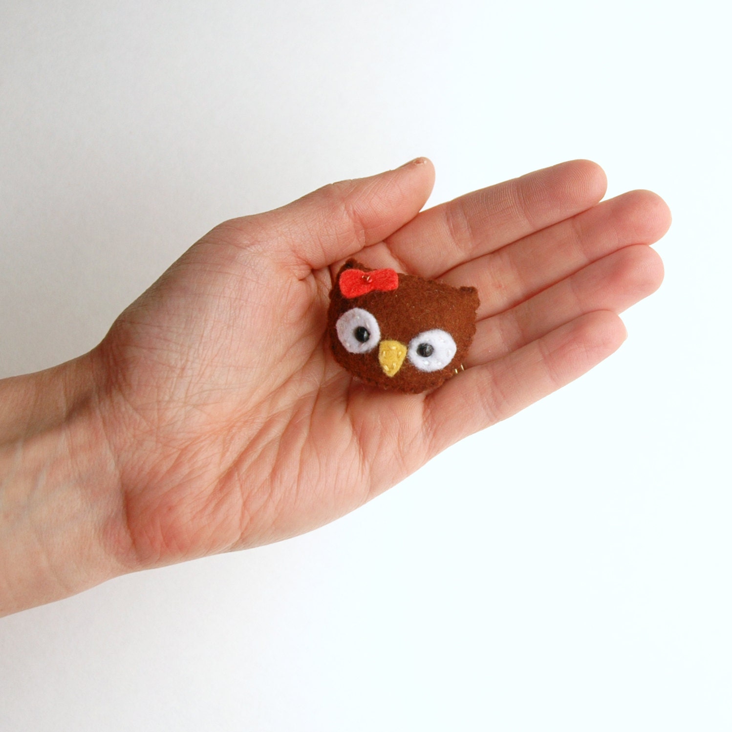 Medium Brown Wool Felt Owl Pin Brooch
