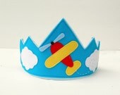 Boys 100% Merino Wool Felt  Airplane with Clouds Crown