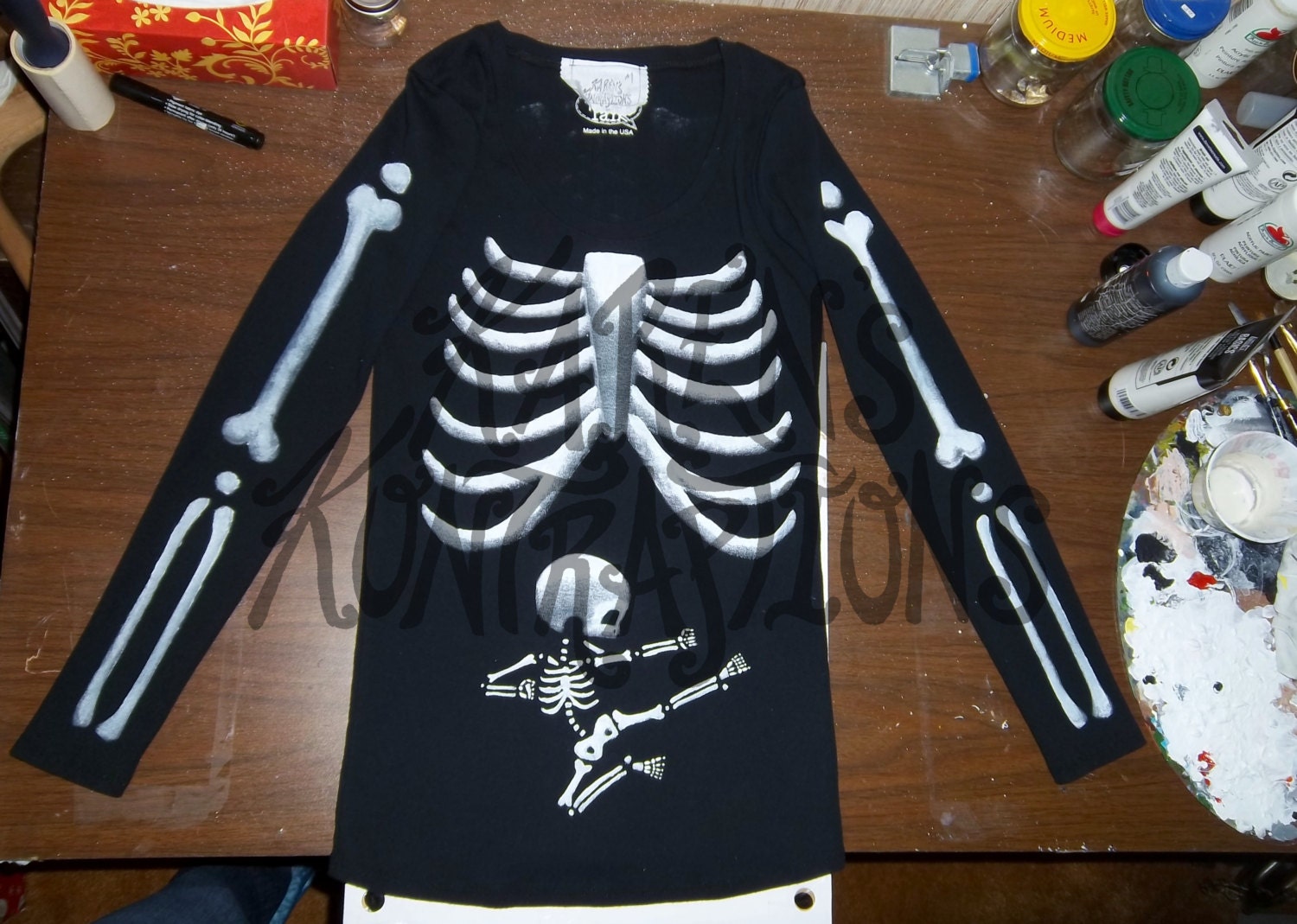 Long Sleeve -Ninja and Poke Skeleton Baby (with Moms SKELETON) Maternity Tee Shirt
