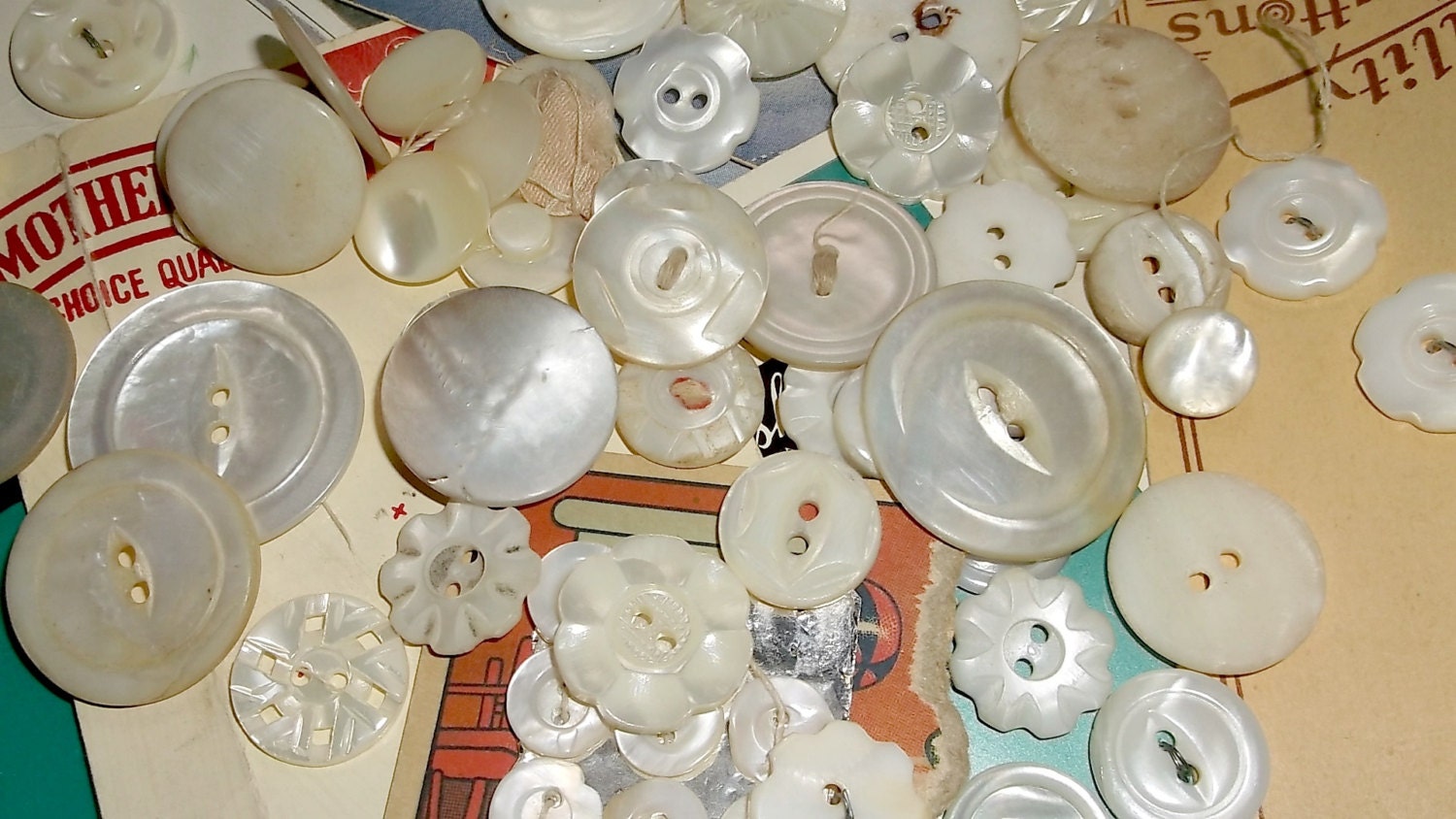 Vintage White Mother-of-Pearl Buttons . small & large . 75 count